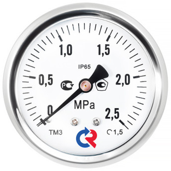 Манометр РОСМА ТМ-320Т.00 (0…2,5 МПа) Дкорп=63мм кл. 1,5 G1/4" виброустойчивый (готовый к гидрозаполнению) осевой 00000027444