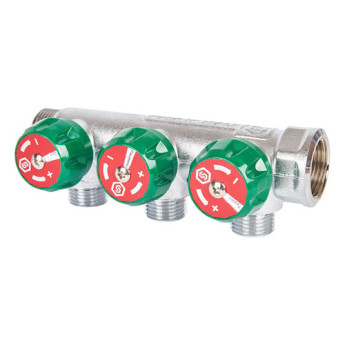 Коллектор распределительный STOUT SMB 6850 3 отвода ВР-НР 3/4"х1/2" DN 20 PN 16 с регулирующими клапанами