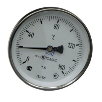 Термометр биметаллический осевой Дк100 L50мм G1/2" 160С ТБП-Т НПО ЮМАС