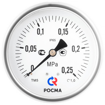 Манометр РОСМА ТМ-520ТЭ.00 (0...60 МПа) Дкорп=100мм кл. 1,0 M20x1,5 виброустойчивый (готовый к гидрозаполнению) эксцентрический УТ-00044372