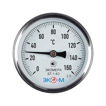 Термометр биметаллический ЭКОМЕРА БТ-1 Ду 63, Т 0-160C, L=40