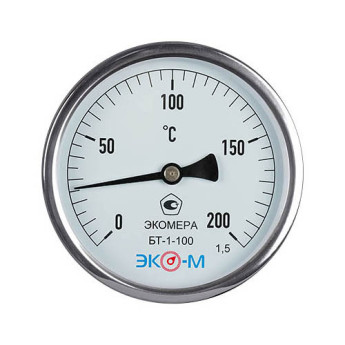 Термометр биметаллический ЭКОМЕРА БТ-1 Ду 100, Т 0-200C, L=60