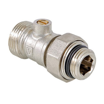 Кран радиаторный Valtec VT.345R 1/2" x 3/4" (евроконус) PN 10 для нижнего подключения прямой, в комплекте с адаптерами
