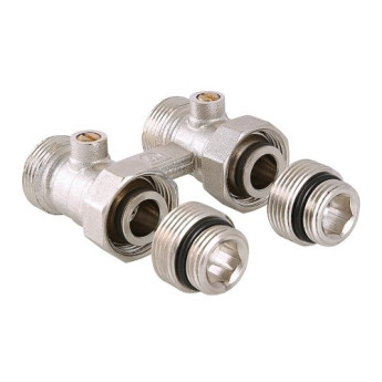 Узел радиаторный Valtec VT.345K 1/2" x 3/4" (евроконус) PN 10 для нижнего подключения прямой, в комплекте с адаптерами