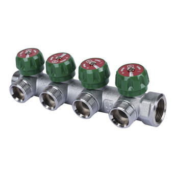 Коллектор распределительный STOUT SMB 6850 4 отвода ВР-НР 3/4" DN 20 PN 16 с регулирующими клапанами