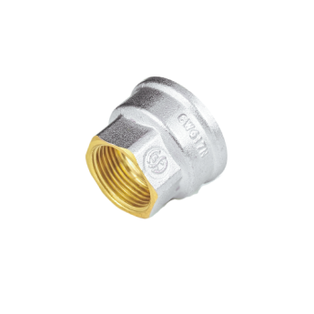 Муфта соединительная переходная латунная Aquasfera 9019 DN 15х10 PN 40 резьба - 3/8''x1 1/2'', покрытие - никель, резьбовая ВР-ВР, 9019-09