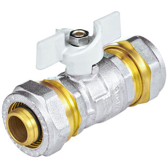 Кран шаровой латунный для МП Aquasfera Standard 1118 DN 16х16 PN 16 покрытие - никель, неполнопроходной компрессионный, ручка-бабочка белая 1118-01