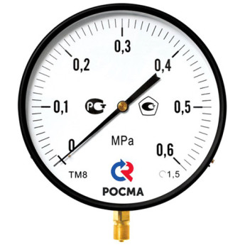 Манометр РОСМА ТМ-810Р.00 (0...16 кгс/см2) Дкорп=250мм кл. 1,5 М20х1,5 общетехнический котловой радиальный 00000002211