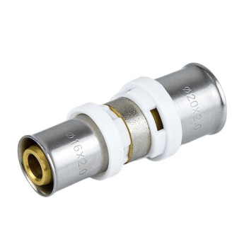 Муфта соединительная переходная латунная Aquasfera 8004 DN 16.4х20.4 PN 16, покрытие - никель, пресс, 8004-01