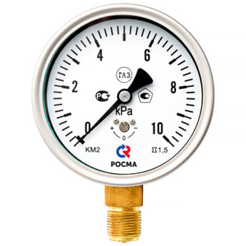 Манометр РОСМА КМ-22Р (0…60 кПа) Дкорп=100мм кл. 1,5 G1/2" для низких давлений газов радиальный 00000002250