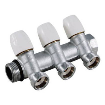 Коллектор распределительный Tiemme Maxima 1860013 3 отвода ВР-НР 1"х3/4" DN 25 PN 10 с регулирующими клапанами модульный