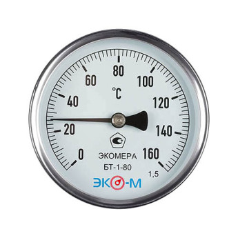 Термометр биметаллический ЭКОМЕРА БТ-1 Ду 80, Т 0-160C, L=80