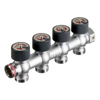 Коллектор распределительный REHAU 4 отвода ВР-НР 3/4" DN 20 PN 10 с регулирующими клапанами