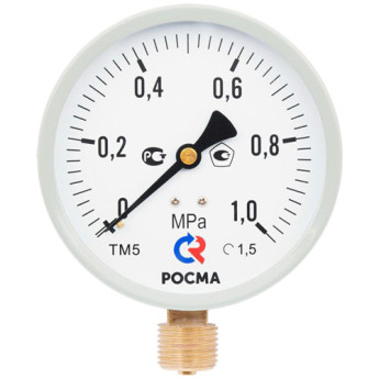 Манометр РОСМА ТМ-510Р.00 М2 (0…0,25 МПа) Дкорп=100мм кл. 1,5 G1/2" общетехнический радиальный 00000007644