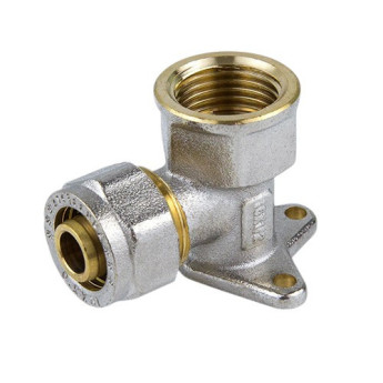 Угольник латунный Aquasfera 7008 DN 15x16 PN 16 резьба - 1/2'', покрытие - никель, с креплением, резьбовой ВР/компрессионный, 7008-01