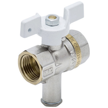 Кран шаровой латунный с отводом для подключения термодатчика Aquasfera Standard 1126 DN 20 PN 40 резьба - 3/4'', покрытие - никель, полнопроходной резьбовой ВР-ВР, ручка-бабочка белая 1126-02