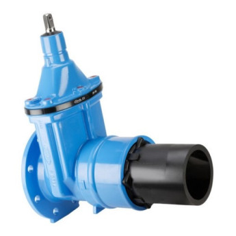 Задвижка HAWLE 4095E2 DN 150/160 PN 10 фланец - ПЭ патрубок клиновая чугунная с обрезиненным клином