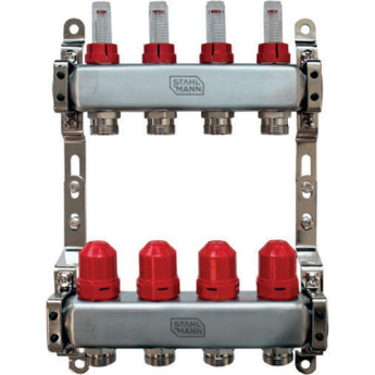 Коллекторная группа из нержавеющей стали Stahlmann SML0001/03407SS 1"x3/4" 7 выходов под евроконус с расходомерами
