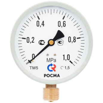 Манометр РОСМА ТМ-510Р.00 М2 (0...6 МПа) Дкорп=100мм кл. 1,5 М20х1,5 общетехнический радиальный 00000010523
