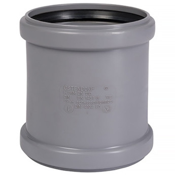 Муфта двойная PP-H Ostendorf HT HTMM DN 110 двухраструбная, цвет серый