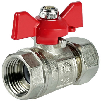 Кран шаровой обжимной VALFEX VF.342.NB Ду 16 ВР 1/2" Ру 25 никелированный латунный, ручка-бабочка