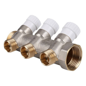 Коллектор распределительный STOUT SMB 6851 3 отвода ВР-НР 1"х1/2" DN 25 PN 10 с запорными клапанами