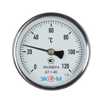 Термометр биметаллический ЭКОМЕРА БТ-1 Ду 80, Т 0-120C, L=60