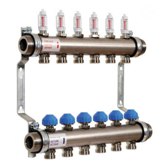 Коллекторная группа Watts HKV 2013A-VA 7-ми контурный НР 1"x3/4" DN 25 PN 6 с регулирующими клапанами расходомеры